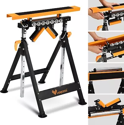 4 In 1 Roller Stand Stable 440 Lbs Load Capacity With Saw Horses Vshaped Multidi • $119.99