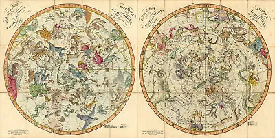 1820 Celestial Maps Both Hemispheres Constellations Wall Poster Art Astronomy • $13.95