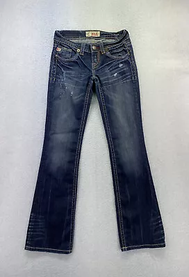 Mek Denim Womens Size 25 Long Dark Wash Low Rise Distressed Bootcut Jeans • $29.95