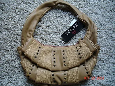 NEW Minicci Camel Tan Brown  PURSE Antique Rivets Curved Design #15 • $2