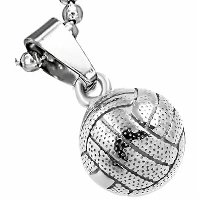 Stainless Steel Silver-Tone Volleyball Sports Pendant Necklace • $19.99