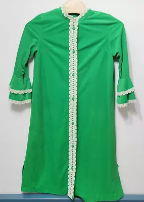 Vintage Lounge Craft Originals Green Lace Maxi Nightgown House Dress Pajamas • $49.99