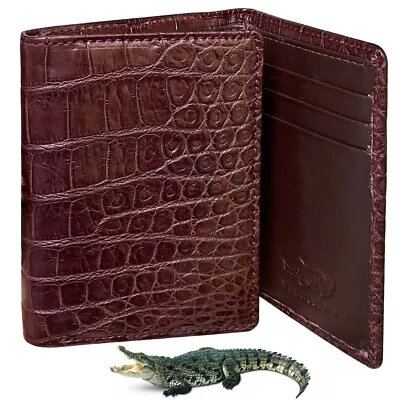 Brown Business Men's Trifold Wallet Crocodile Skin Card Holder Pocket RFID Block • $71.10