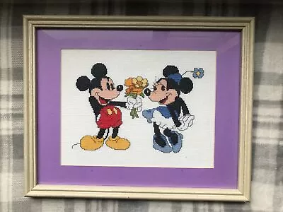 Vintage Disney Mickey And Minnie Mouse Needlepoint Framed Picture • $20