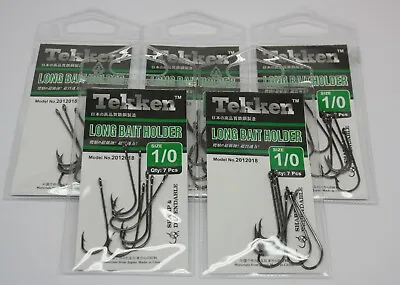 Tekken Long Bait Holder Fishing Hooks X5 Packs Size #1/0 Chemically Sharp BKK • $24.95