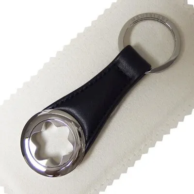 Montblanc Meisterstuck Stainless Steel With Black Leather Key Ring Mb 101795 • $85