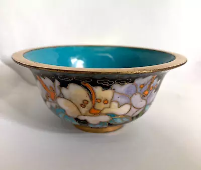 Bronze China Chinese Qing Dynasty Blue And Gold Cloisonne Bowl With Flowers • $80