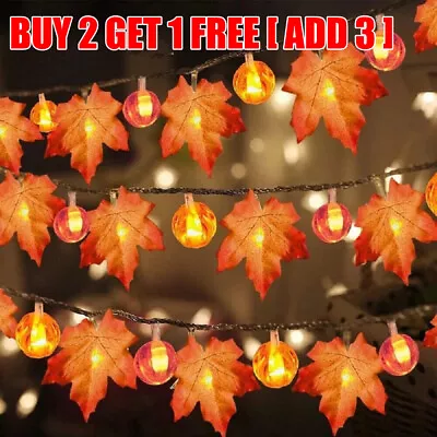 3M Halloween Maple Leaves Pumpkin LED Fairy String Light Lamp Garland Party Xmas • £14.81