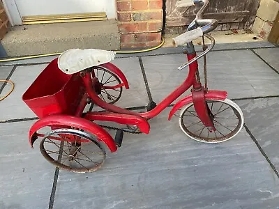 Vintage Childs Raleigh Tricycle Metal 1950s White Solid Tyres Originally Yellow • £25