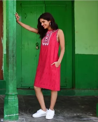 Souk Indigo Marie Dress Red Cotton Size Medium • $138