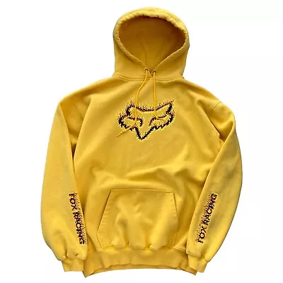 Y2K Fox Racing Hoodie Size XL Flame Sleeves Yellow Monster Energy • $50