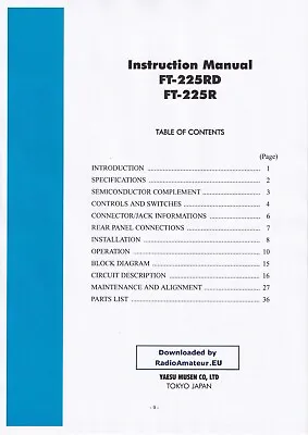 Operating Instructions For Yaesu FT-225 Rd  R • £10.90