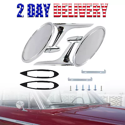 Round Outside Rearview Mirrors Ribbed Base For 1963-65 Chevy Impala Nova • $66.29