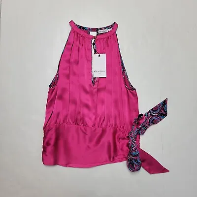 New $248 Robert Graham AVA Halter Top Women's SMALL Pink Side Tie Zip 100% SILK  • £56.53