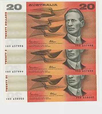 1985 Australia $20 Dollars 3 X Consecutive Banknote - R409a - UNC - # 31740 • $228