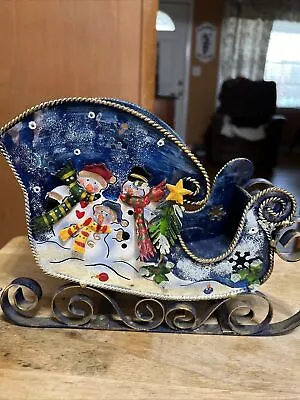 Metal Decrotive Christmas Sleigh With Snowman • $5