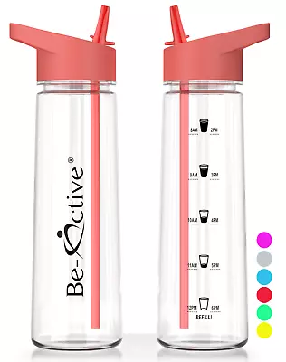 New Motivational Water Bottle Sports Time Markings Tracker Bpa Free Flip Straw • £8.95