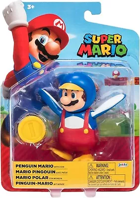 Super Mario - 4 Inch Penguin Mario With Coin Figure New • £13.95