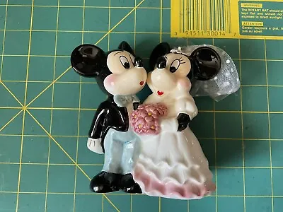 Mickey And Minnie Mouse Bride Groom Wedding Ceramic Figurine Cake Top Beautiful • $16