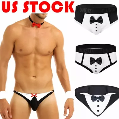 Men's Sexy Tuxedo Bow Tie Boxer Briefs Underwear Waiter Cosplay Costume Lingerie • $7.70