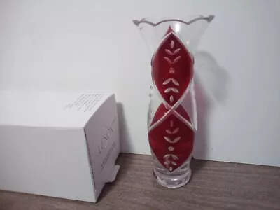 LENOX Crimson Splendor Vase Red Cut To Clear Glass Leaf Design 9  Hand Painted • $7.99