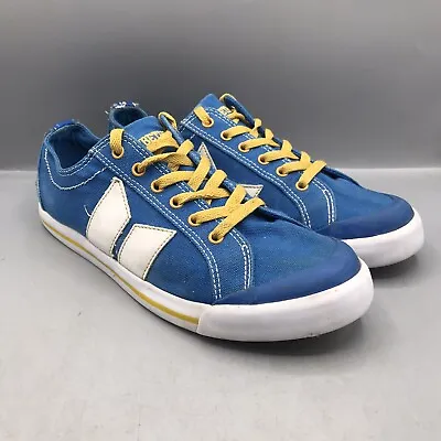 MACBETH Footwear Mens 7.5 Blue White Yellow Shoes Vegan Textile Lace Up Sneakers • $54.95