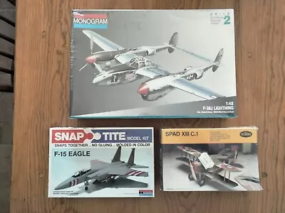 Monogram P-38J Lightning Airplane Model Kit Spad Xlll C.1 Snap Tite F-15 Eagle • $35