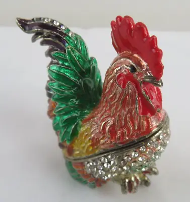 Enamel Trinket Hinged Box Rooster Jeweled • $17.64