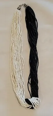 Vintage BLACK AND WHITE 24 STRAND 20 INCH TWISTED SEED BEAD Necklace  Incredible • $12.74