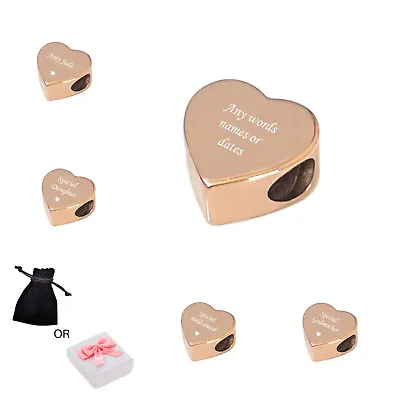 Personalised Rose Gold Heart Bead European Bead Engraved Gift Any Engraving • $34.03