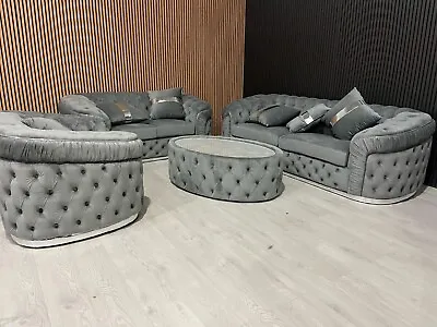 Ambassador Velvet Sofa 2 Seater Or Chair Grey And Chrome Choose Combination • £400