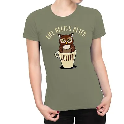 1Tee Womens Life Begins After Coffee Owl T-Shirt • £7.99