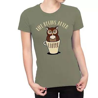 1Tee Womens Life Begins After Coffee Owl T-Shirt • £7.99