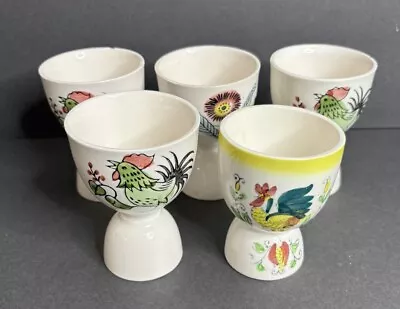 5 Vintage Hand Painted Japan Porcelain Egg Cups Rooster Kitsch READ • $22.39