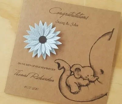 Personalised Handmade New Baby Boy Card Flower • £3.89