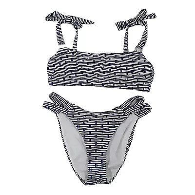 Tigerlily Size 6 Navy White Gold Geometric Tie Strap Top Brazilian Bikini • $34.95