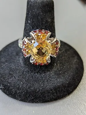 Victoria Wieck Sterling Silver Citrine And Garnet Cocktail Ring Size 8 • $92.95