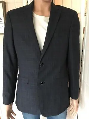 Men's Tommy Hilfiger 38R Wool Blend Slate Gray Check Business Blazer • $33.07