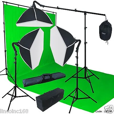 Chromakey Green Screen Lighting Kit 10' X 20' Backdrop Muslin 9' X10' Background • $229