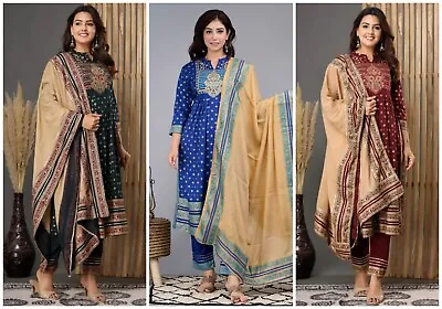 $58.29 • Buy Indian Pakistani Salwar Kameez Cotton Salwar Suit Women Kurti Pant Dupatta Set