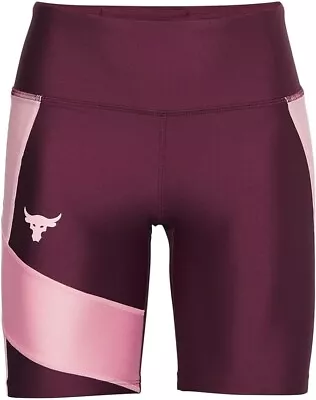 Women's Under Armour Project Rock Bike Shorts Marroon Pink Size Large • $34.97