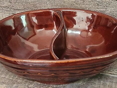 Vintage Marcrest Stoneware Daisy Dot Brown Divided Serving Dish Bowl Ovenproof  • $12.99
