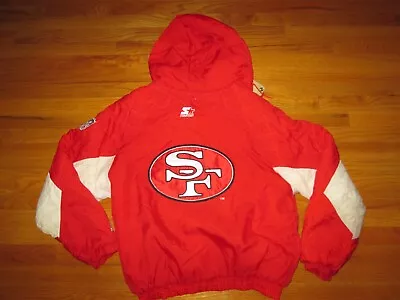SAN FRANCISCO 49ERS Vtg 1990s Hoodie Hood STARTER 2 Tone Jacket Coat Jersey L • $199.99