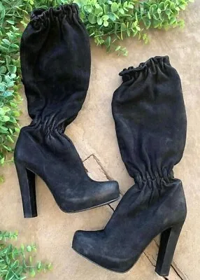 Miss Sixty Scotlyn Suede Leather Black Platform Knee Boots Heels 38.5M / US 8M • $64.99