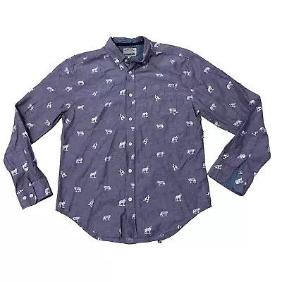 FREE NATURE Wolf Print Mens S Button Shirt Muted Purple Animal AOP LongSleeve • $9.24
