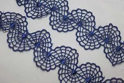 10 Yards Sapphire Cobalt Blue Scalloped Venise Sewing Lace Trim 1.25  Wide • $10.16