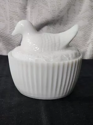 White Milk Glass Hen On A Nest Covered Dish • $11