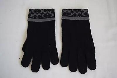 Coach F85216 Knit Black 100% Merino Wool Gloves Black Cuff C Logo • $19.95