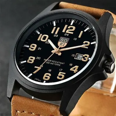 Men’s Military Leather Date Quartz Analog Army Casual Watches Wrist Dress M8W2 • £3.83