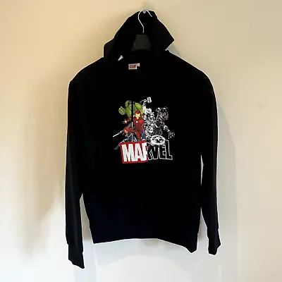 £18.98 • Buy Marvel Hoodie Graphic Print Mens Black Pullover Drawstring Hood Size Large 